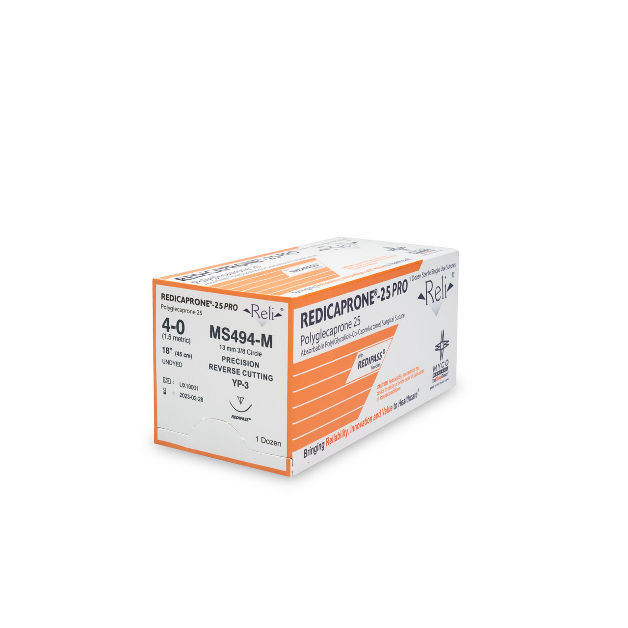 Suture, Redicaprone-25 Pro, Undyed, Monofilament, YP-3, RELI® Absorbable Polyglecaprone 13mm by Myco Medical  ID MS494-M